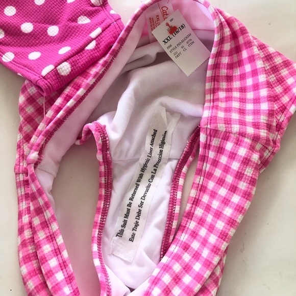 Cat & Jack Girls Pink Gingham Spots Polka Dots Bandeau Bikini Set Sz XXL (16-18) - Picture 14 of 14